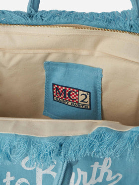 Vanity light blue linen shoulder bag