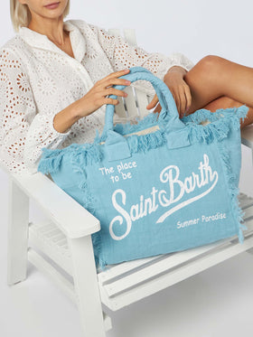 Vanity light blue linen shoulder bag