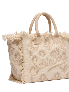 Canvas Vanity regular bag with beige lily tufting embroidery