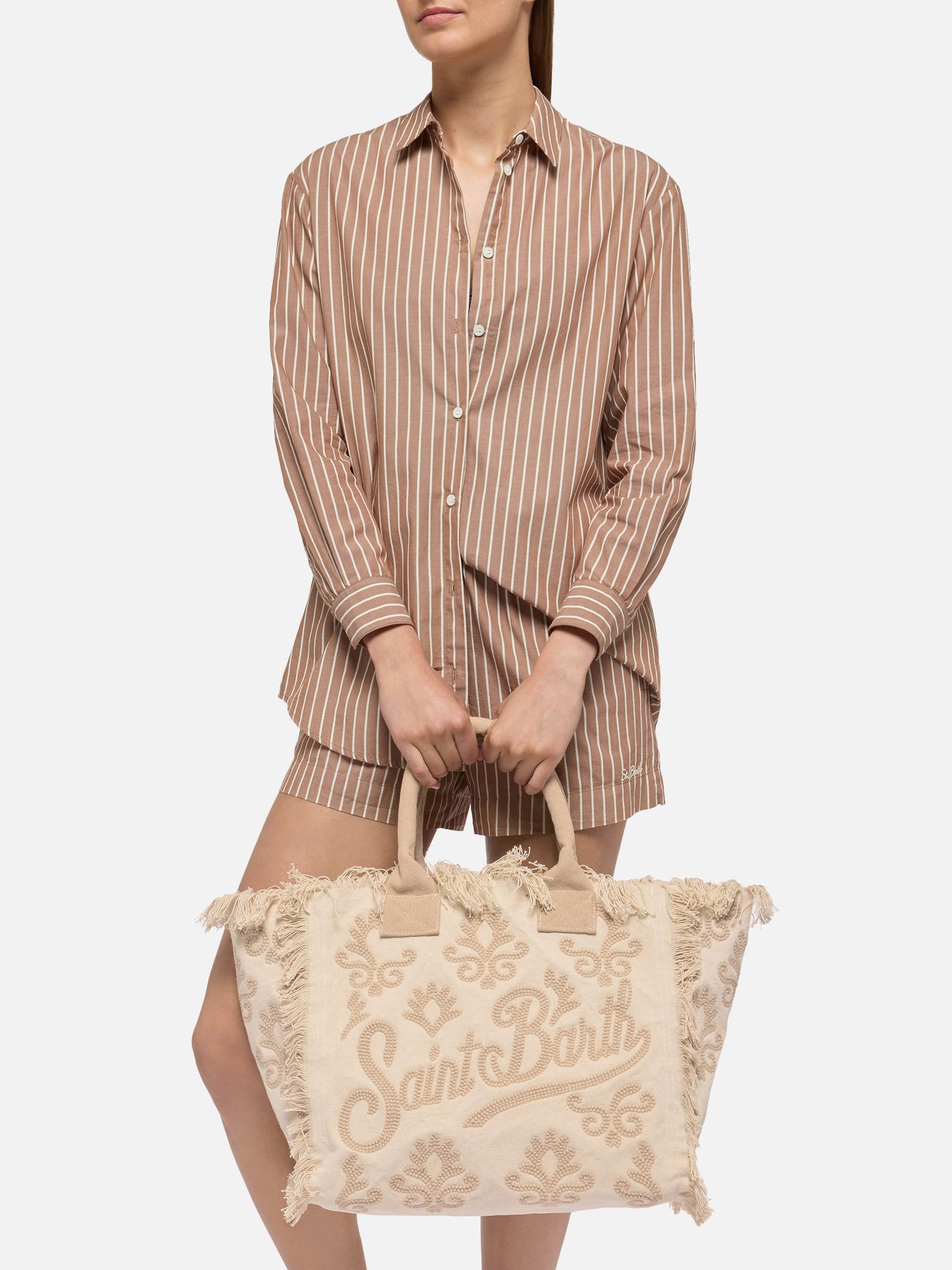 Canvas Vanity regular bag with beige lily tufting embroidery