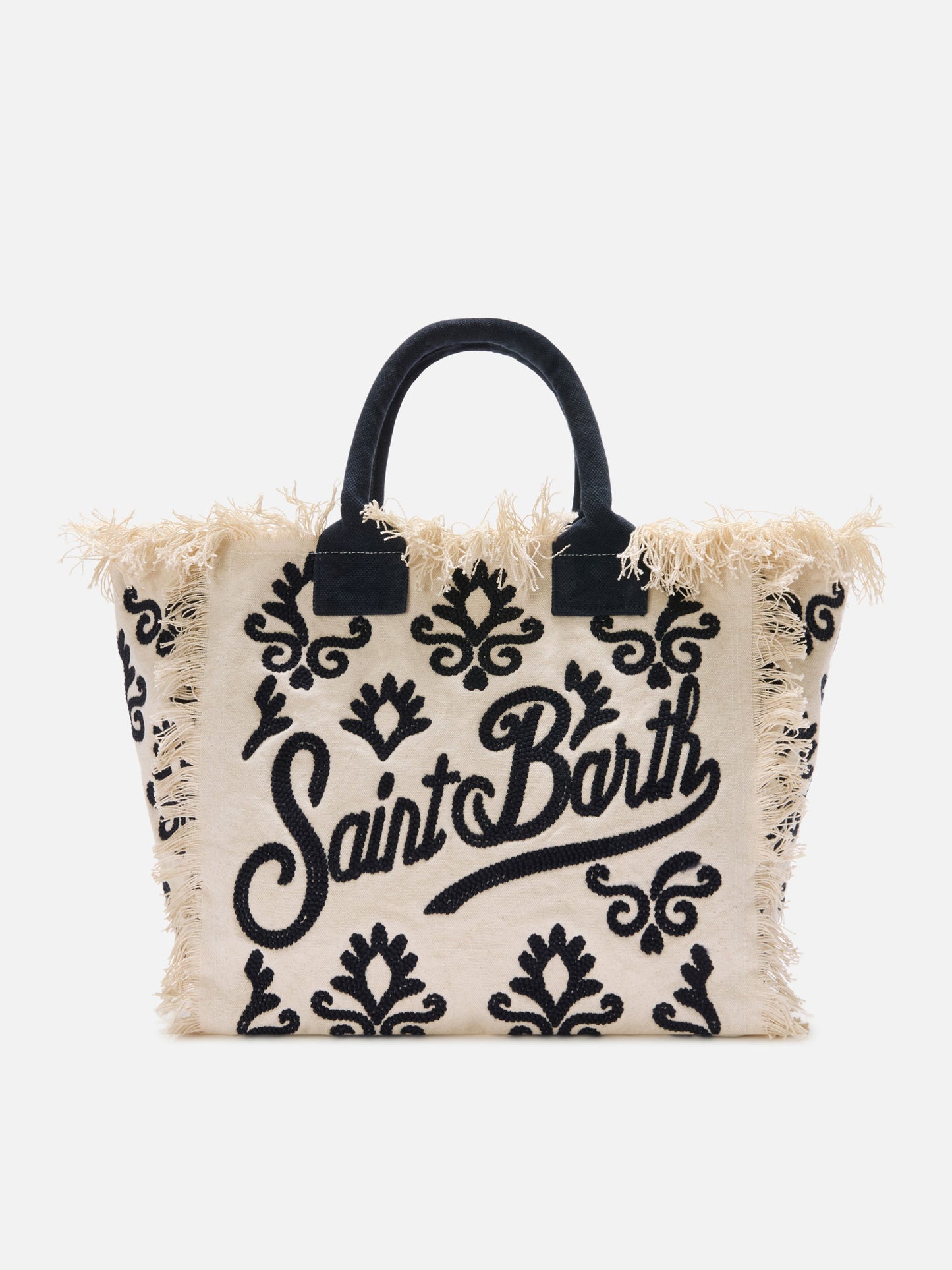 Vanity bag regular en toile avec broderie tuftée motif lys bleu 