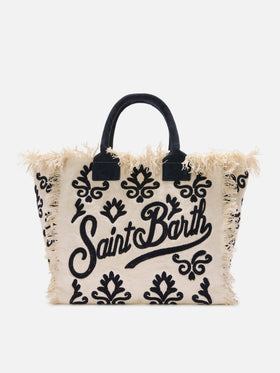 Vanity bag regular en toile avec broderie tuftée motif lys bleu 