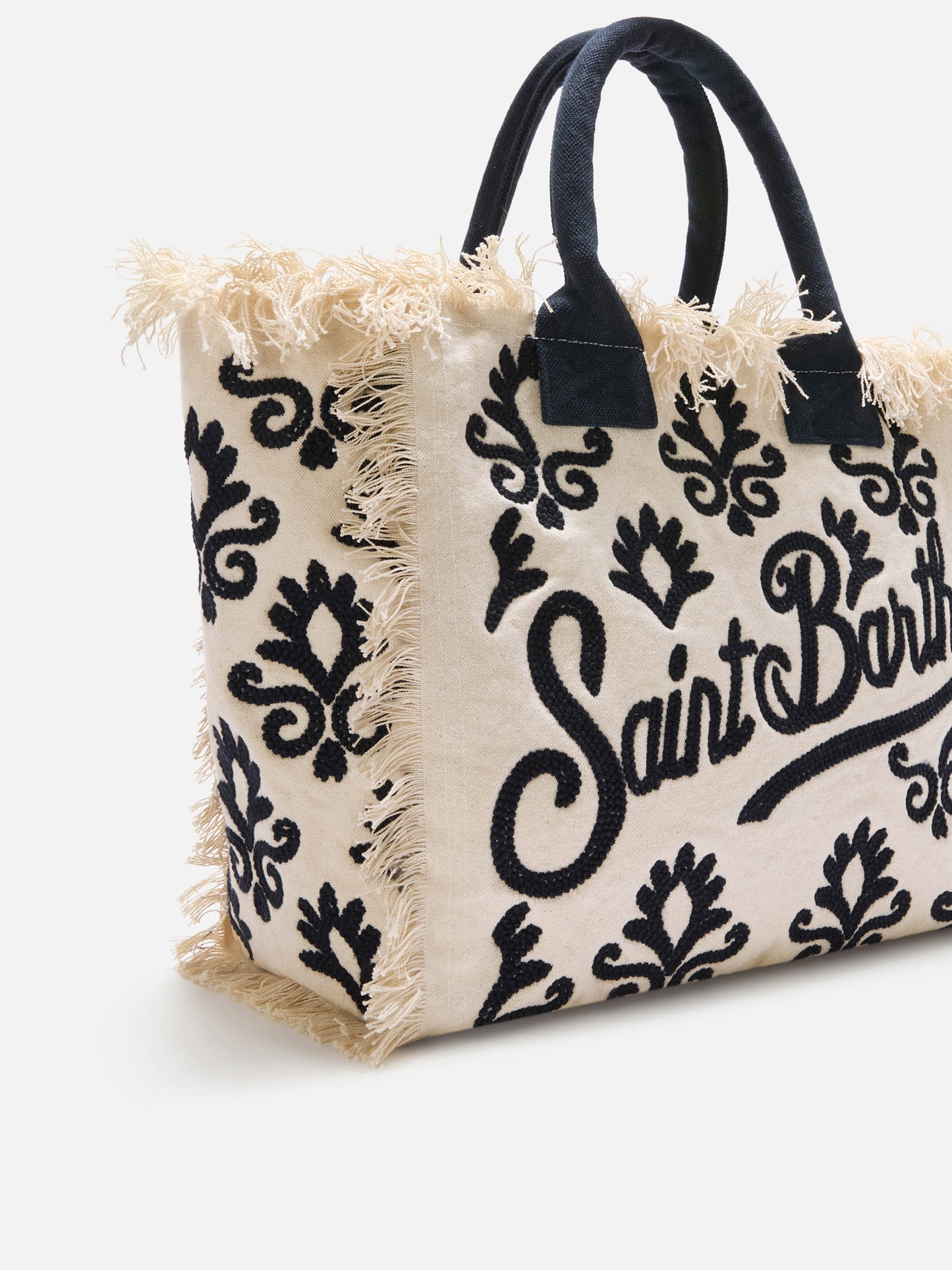 Vanity bag regular en toile avec broderie tuftée motif lys bleu 