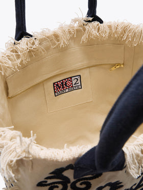 Vanity bag regular en toile avec broderie tuftée motif lys bleu 