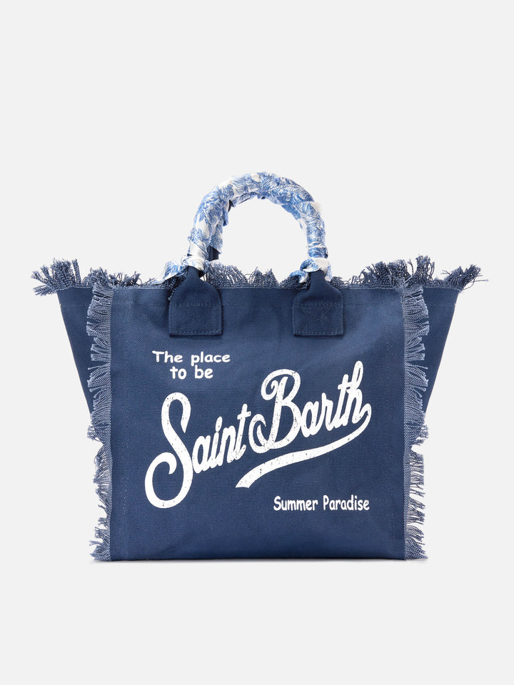 Borsa Vanity regular in canvas blu con twill applicato sul manico