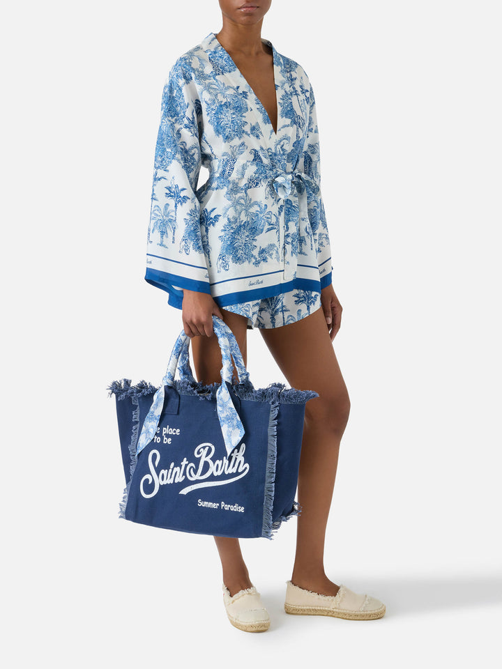 Borsa Vanity regular in canvas blu con twill applicato sul manico