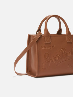 Vanity Bag Midi Shoulder Bag in camel hammered leather