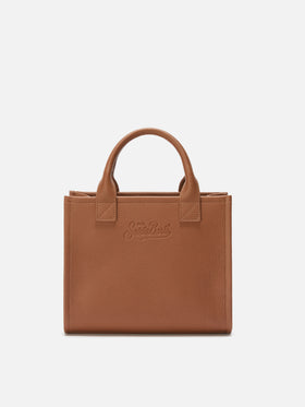 Vanity Bag Midi Shoulder Bag in camel hammered leather