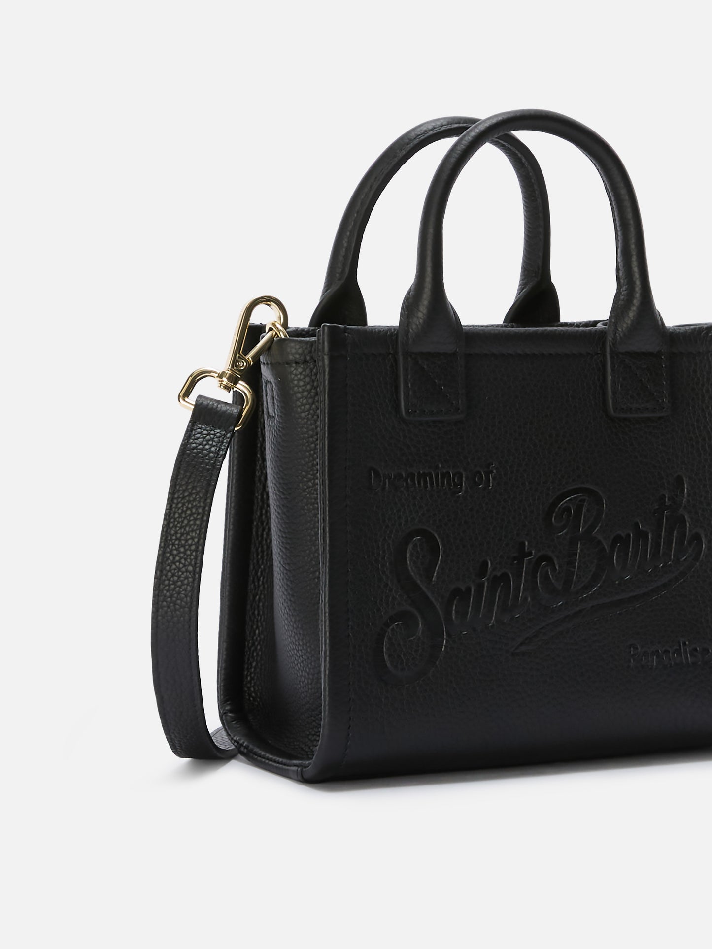 Borsa Vanity mini in pelle martellata nera