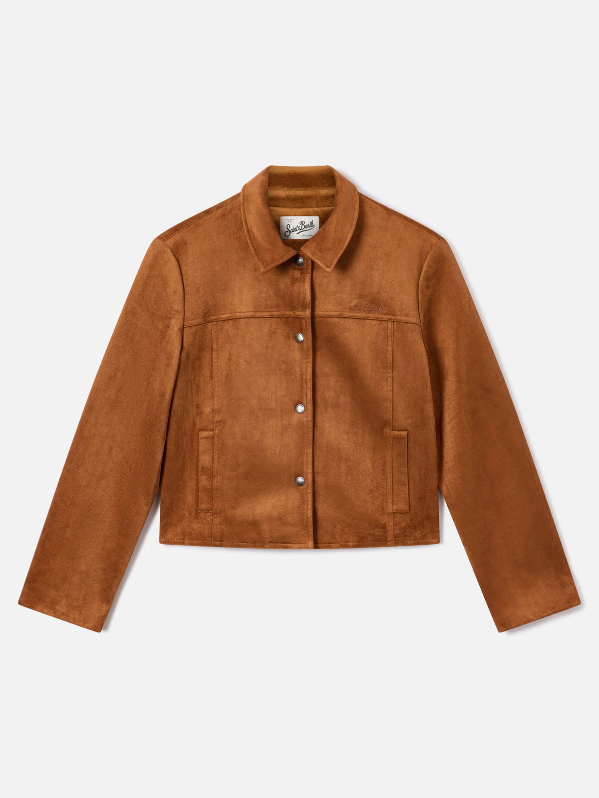 Camel Veyra suede jacket with logo embroidery