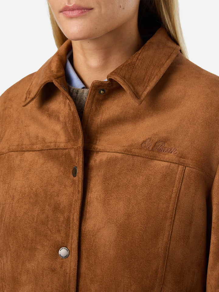 Jacke aus Veyra-Wildleder in Camel mit Logostickerei 