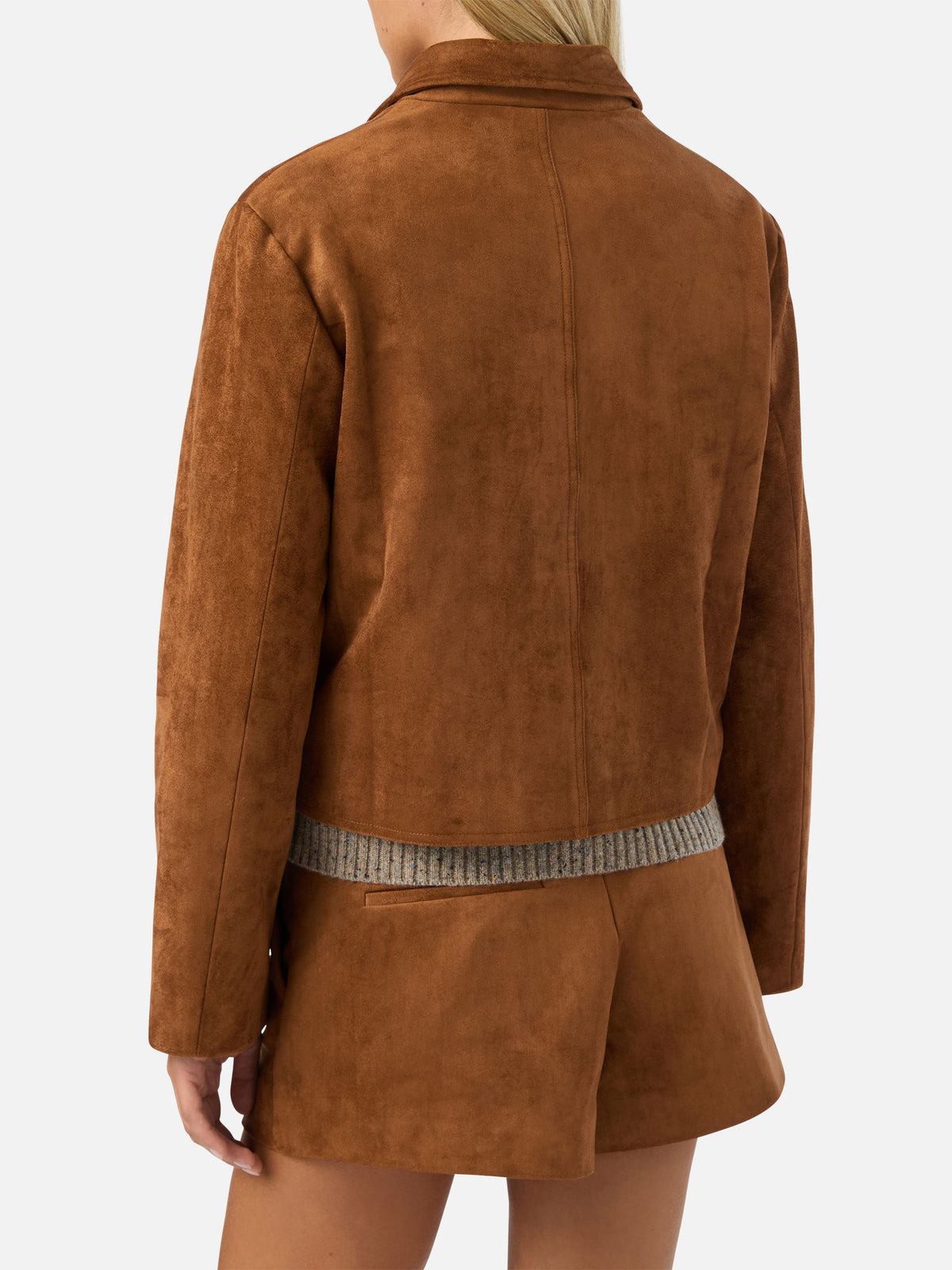 Camel Veyra suede jacket with logo embroidery