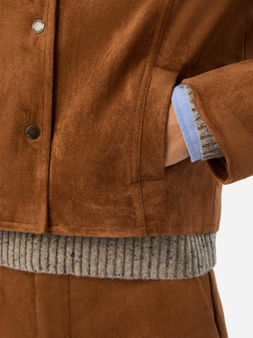 Camel Veyra suede jacket with logo embroidery
