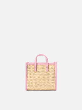 Vivian micro raffia effect bag with pink embroidered logo