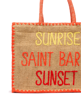 Beige Vivian Midi Jute handbag with trim and embroidery - MC2 Saint Barth