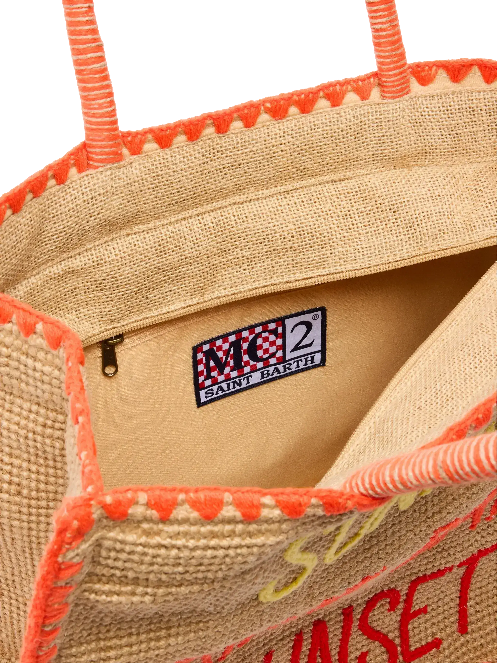 Beige Vivian Midi Jute handbag with trim and embroidery - MC2 Saint Barth