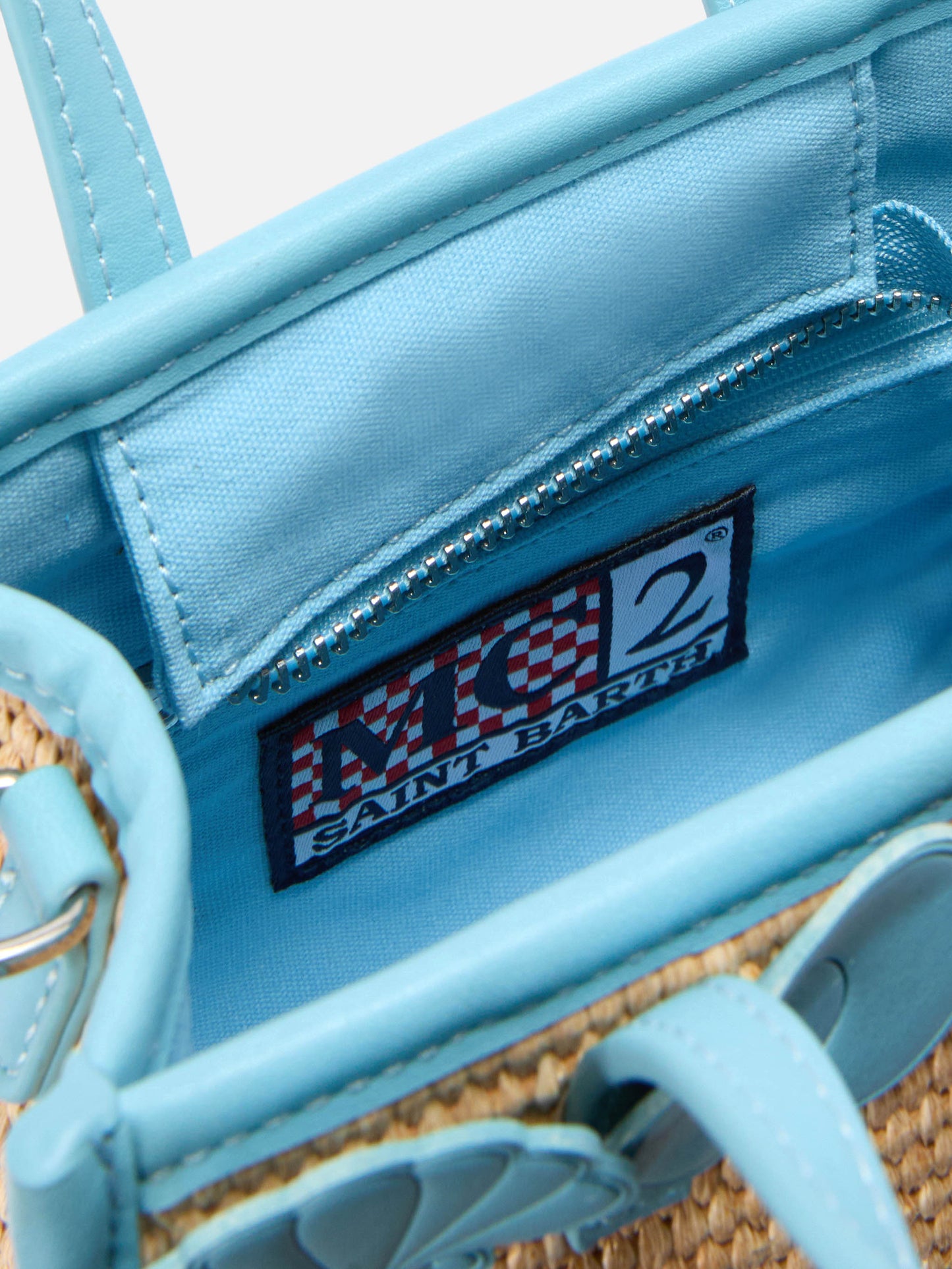 Borsa Vivian mini in tessuto effetto paglia con ricami decorativi