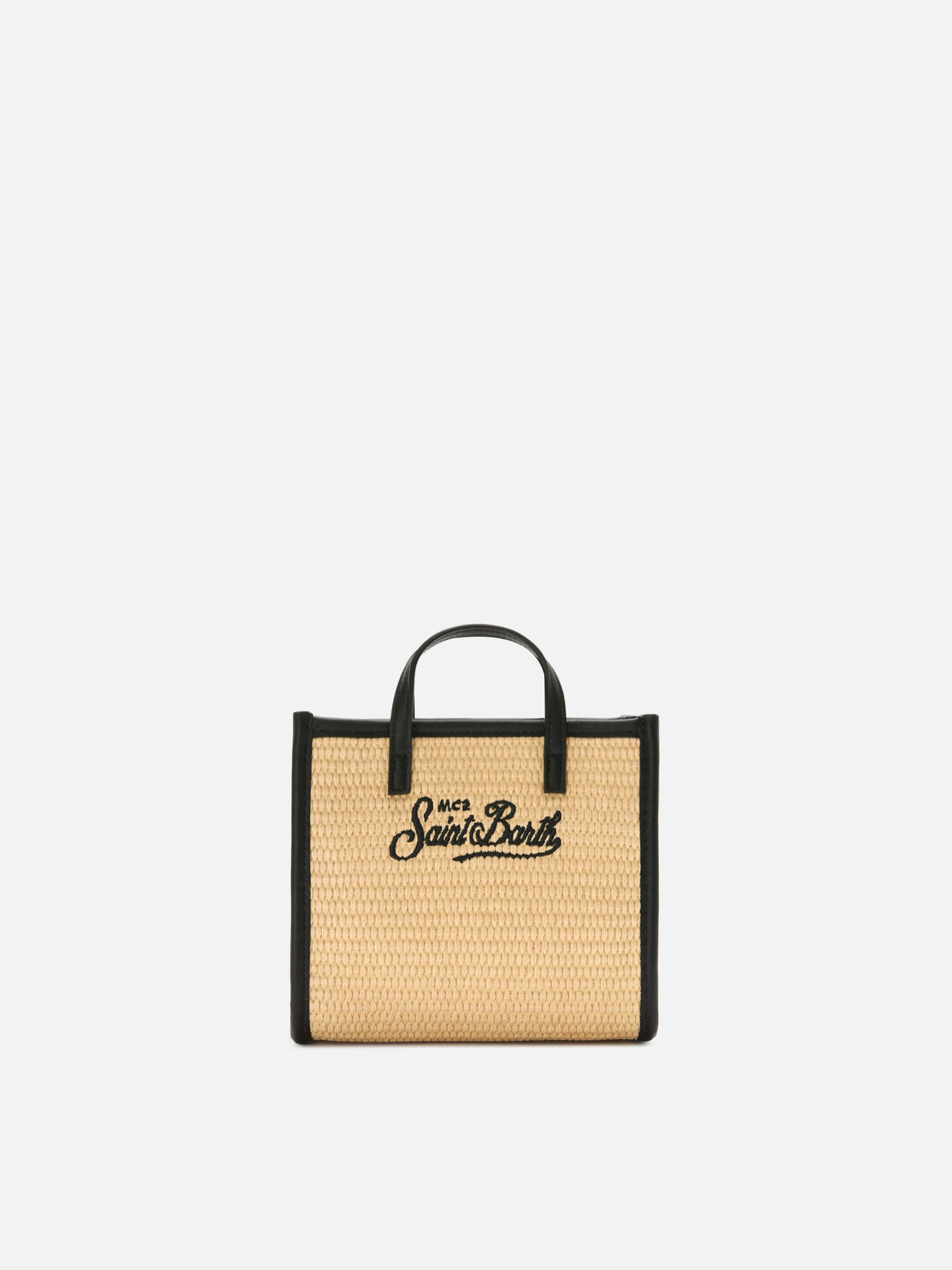Borsa Vivian mini in tessuto effetto paglia con logo nero ricamato