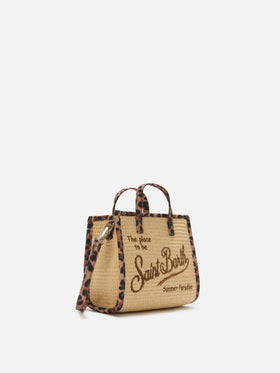 Borsa Vivian mini in tessuto effetto paglia con profili leopardati