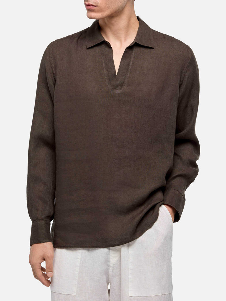 Braunes Leinen-Poloshirt Ventotene