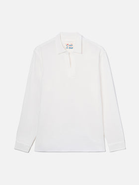 Long-sleeve Ventotene waffle cotton polo white