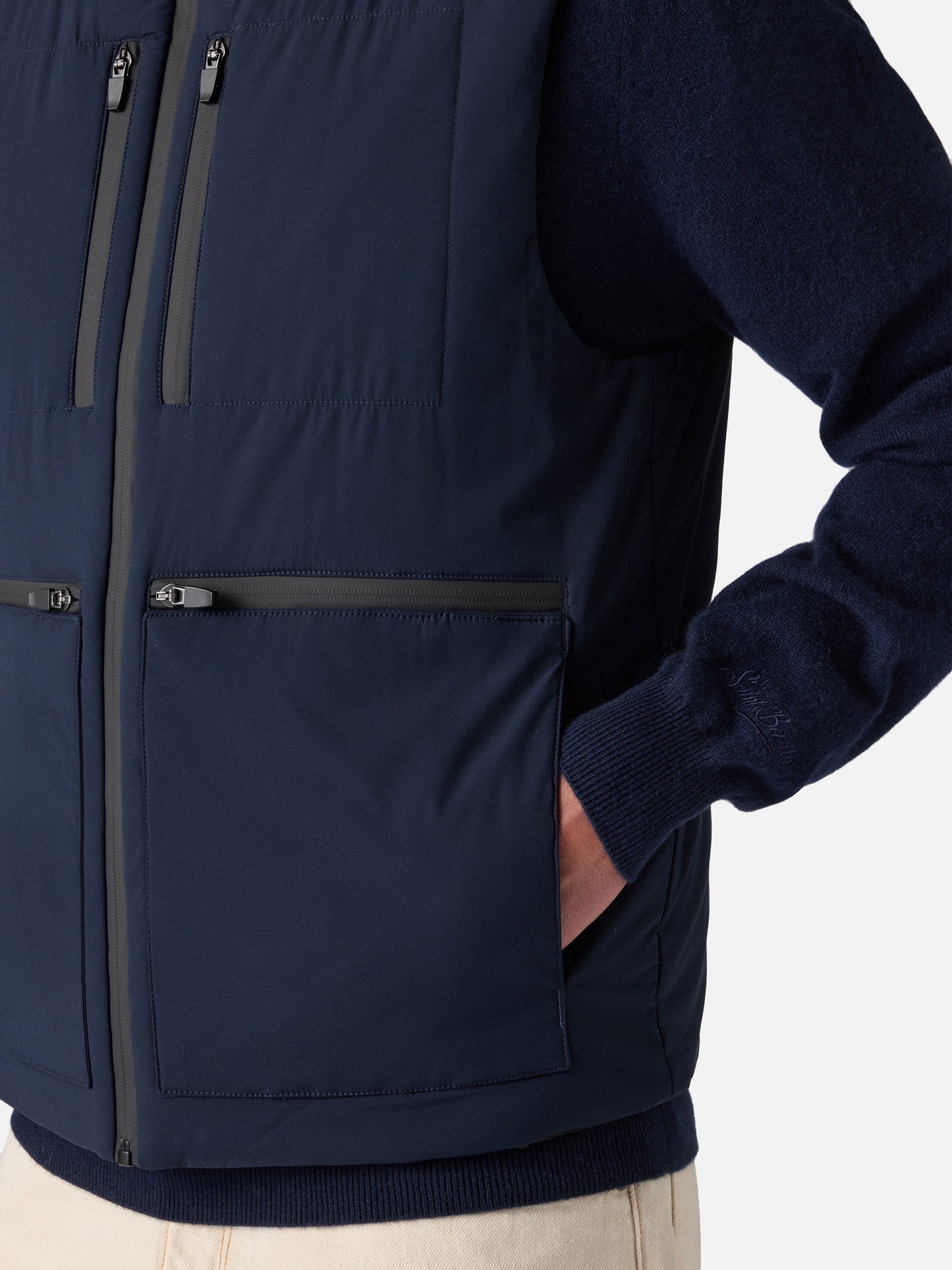 Man navy blue stretch fabric padded vest Vonn