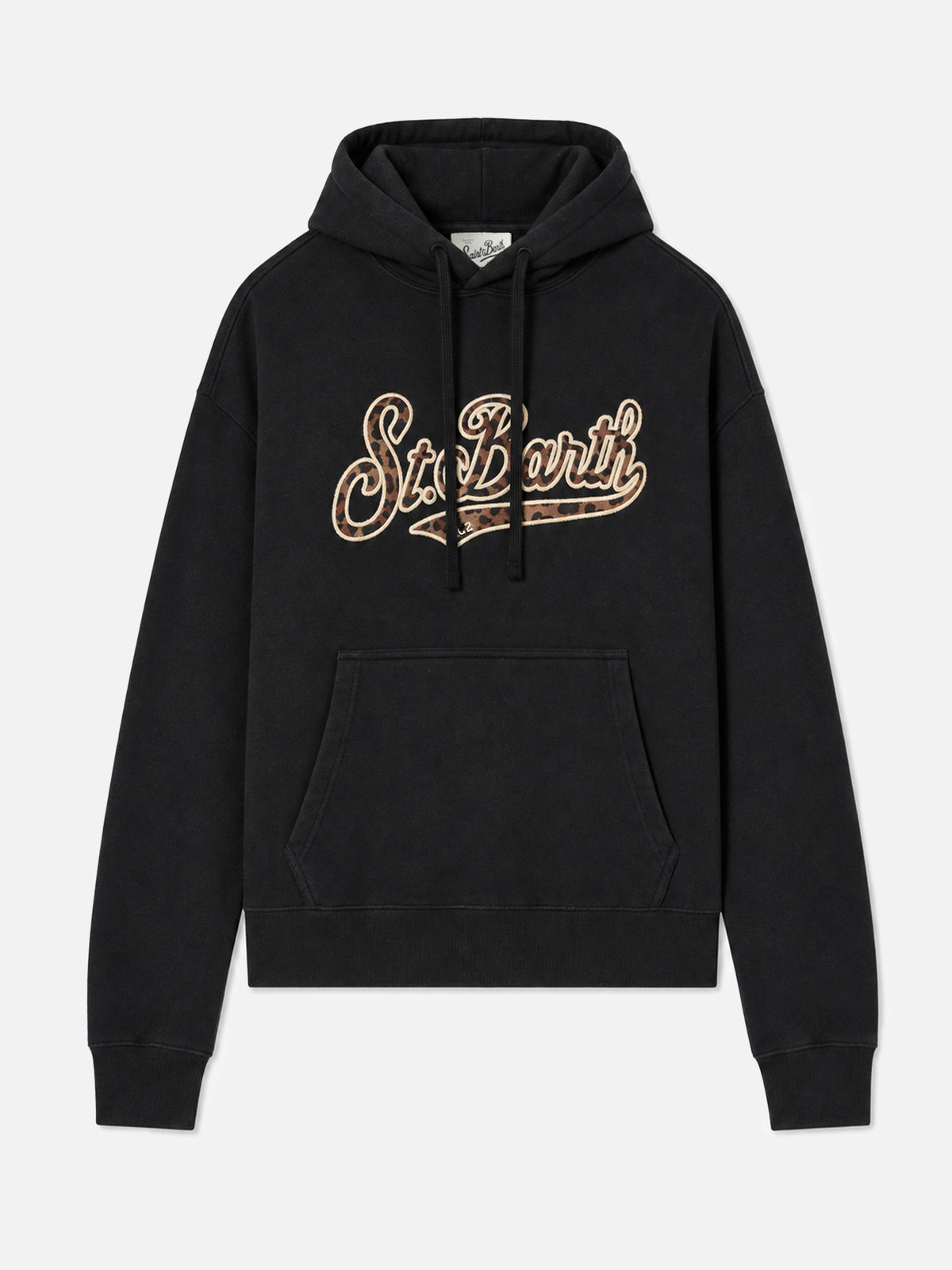 Sweat à capuche Virginia en coton noir avec broderie St. Barth à imprimé animalier 