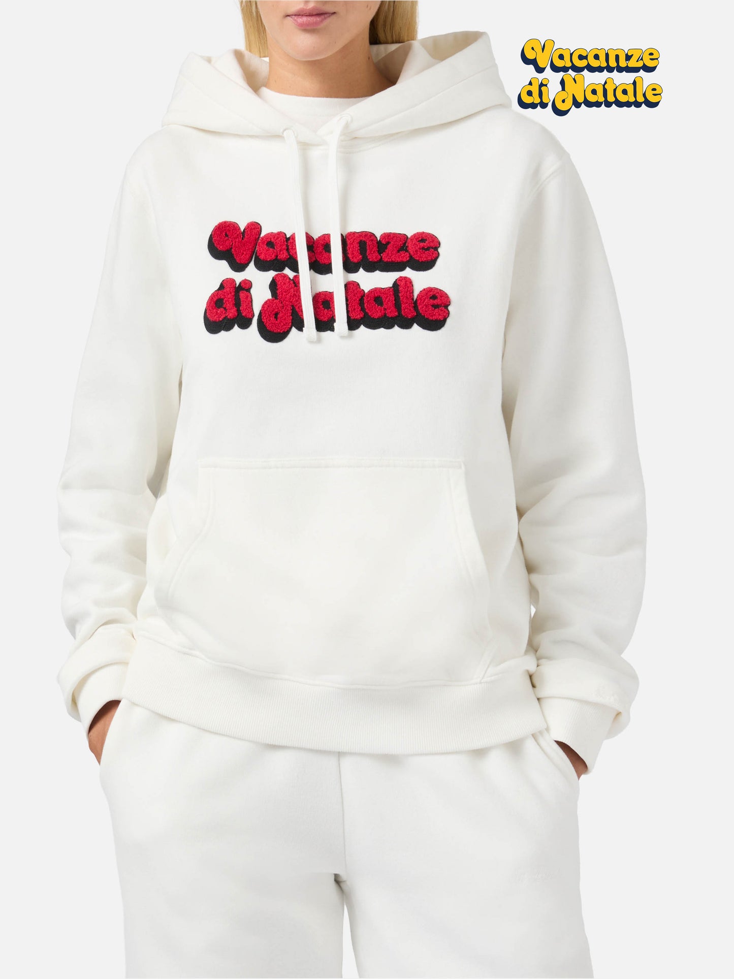 Virginia-Kapuzenpullover aus Baumwolle in Weiß mit „Vacanze di Natale“-Stickerei | VACANZE DI NATALE SONDERAUSGABE