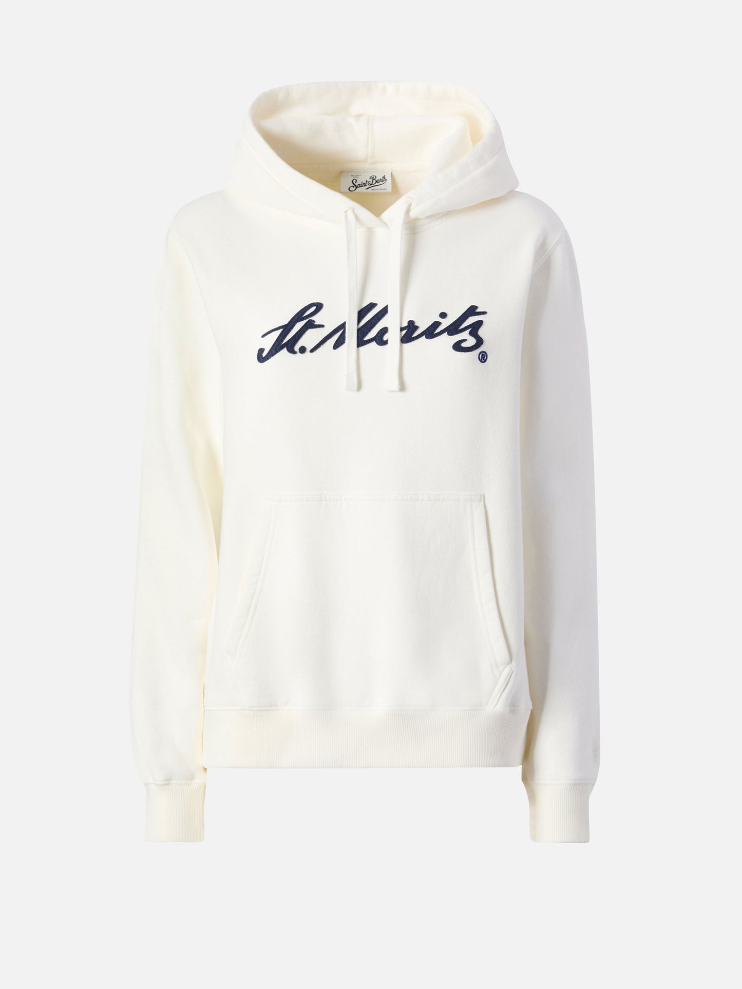 Virginia-Baumwollhoodie in Weiß mit St. Moritz-Stickerei | ST. MORITZ SONDEREDITION