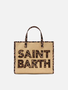 Vivian medium raffia effect bag with leopard logo patches