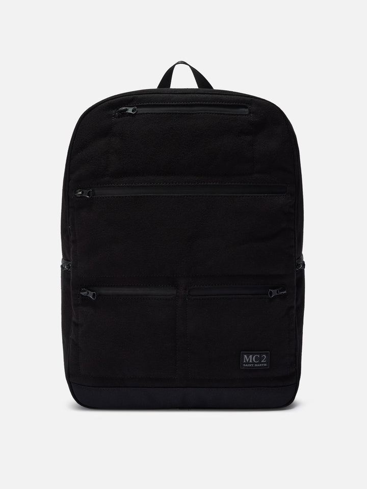 Wallin Felt Backpack in wool blend black with leather details