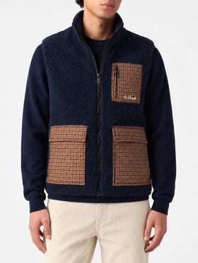 Navy blue Wanaka sherpa vest with check pockets
