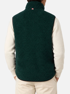 Dark green Wanaka sherpa vest with pied de poule pattern