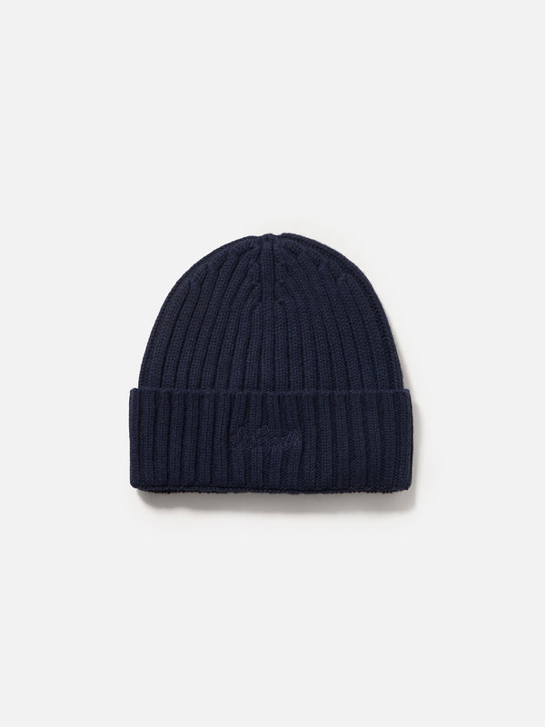 Cappello da uomo in cashmere a coste blu navy Wengen