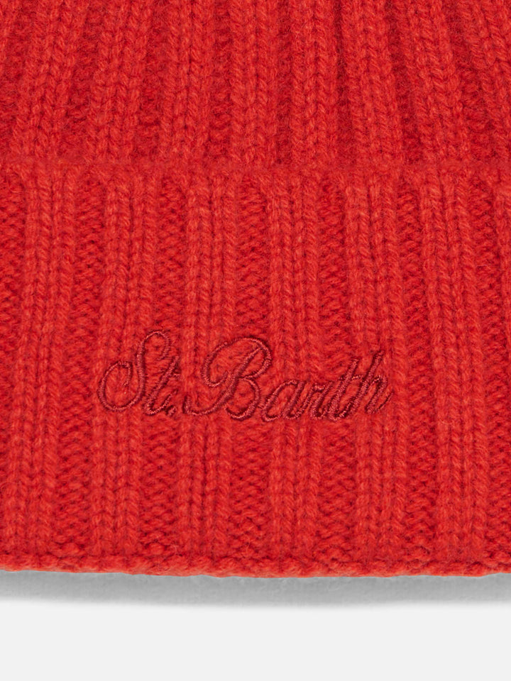 Cappello Wengen in cashmere rosso a coste