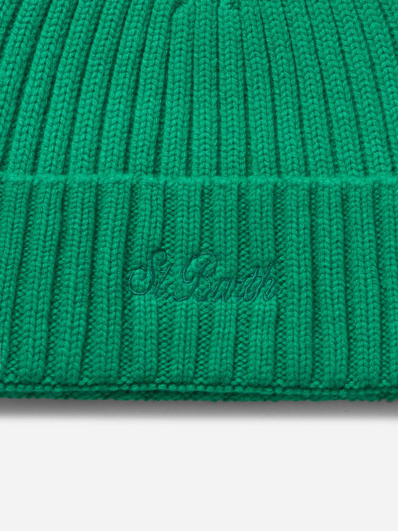 Cappello da uomo in cashmere verde a coste Wengen