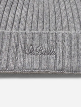 Cappello da uomo in cashmere a coste grigio melange Wengen