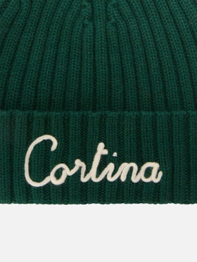 Green Wengen beanie with Cortina embroidery