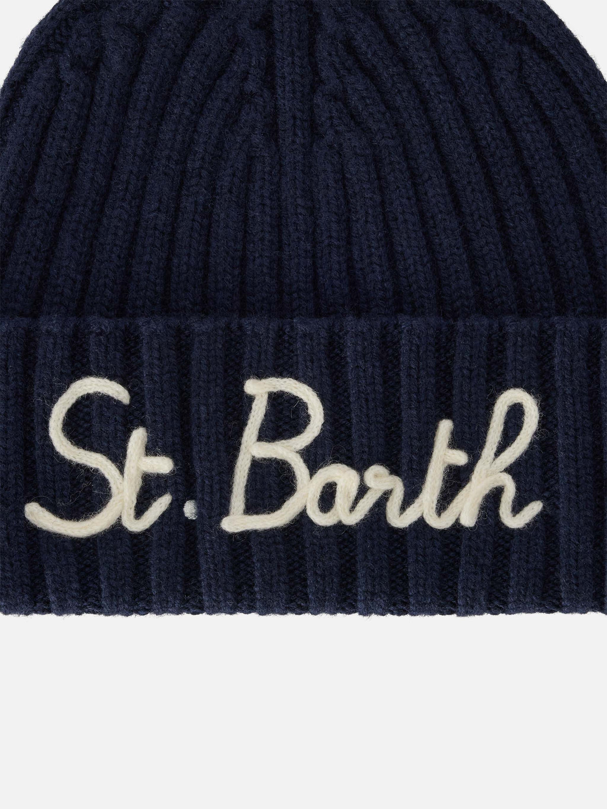 Marineblaue blue Wengen-Beanie mit St. Barth-Stickerei 