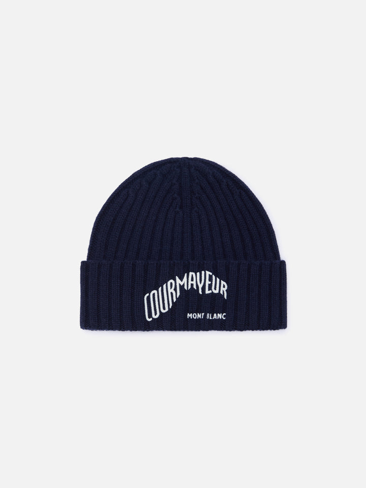 Bonnet Wengen marine blue avec broderie Courmayeur | Special edition 
