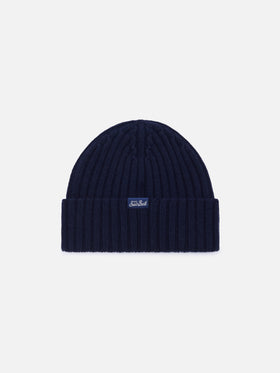 Berretto Wengen azul marino blue con bordado Courmayeur | Special edition 