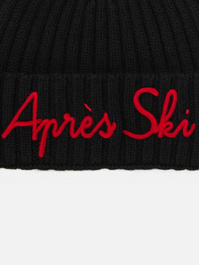 Berretto Wengen in misto cashmere nero con ricamo Apres Ski