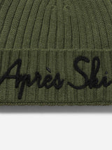 Man green ribbed hat Wengen with Apres ski embroidery