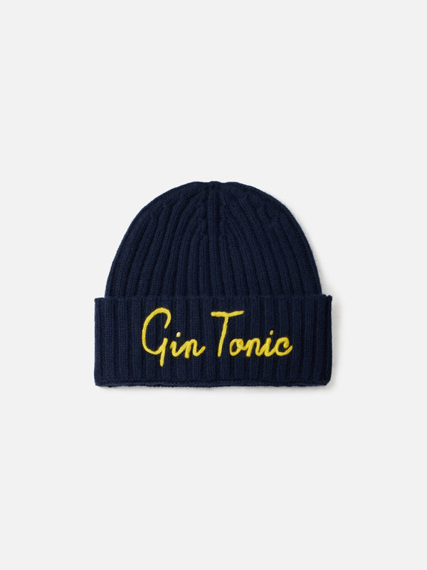 Cappello blu a coste da uomo Wengen con ricamo Gin Tonic