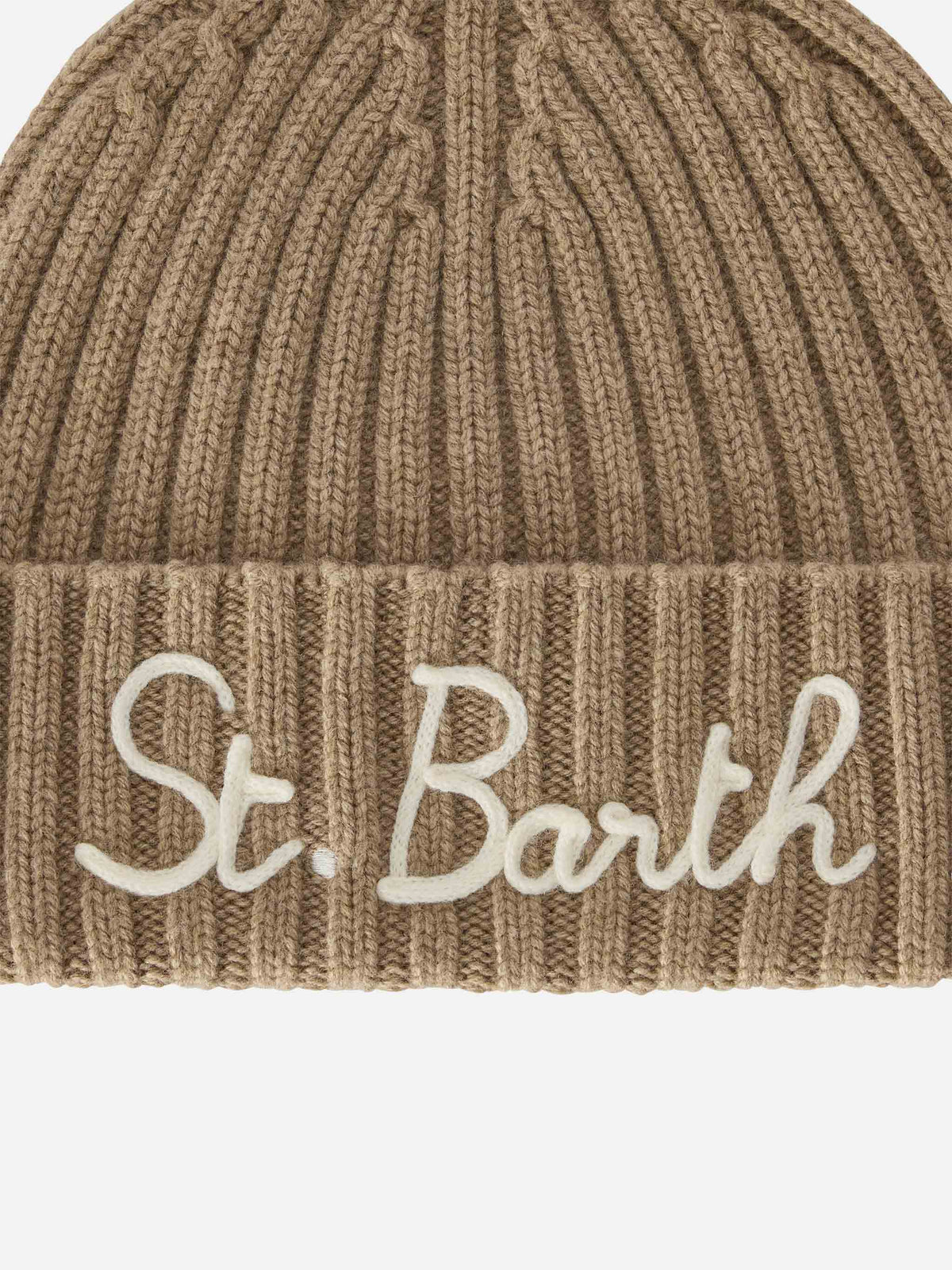 Beige Wengen beanie with St. Barth embroidery