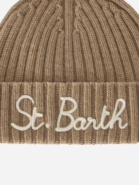 Beige Wengen beanie with St. Barth embroidery