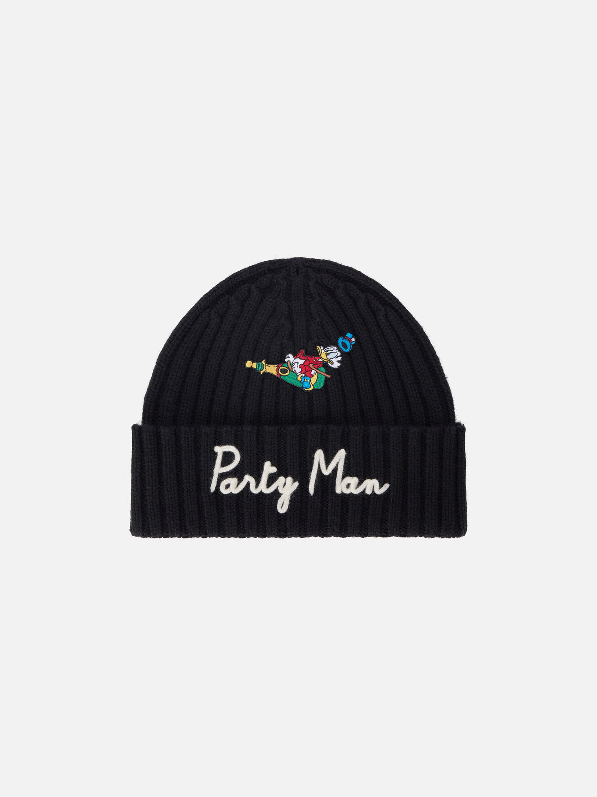 Gorro Wengen negro con bordado y parche Party Man | Special edition 