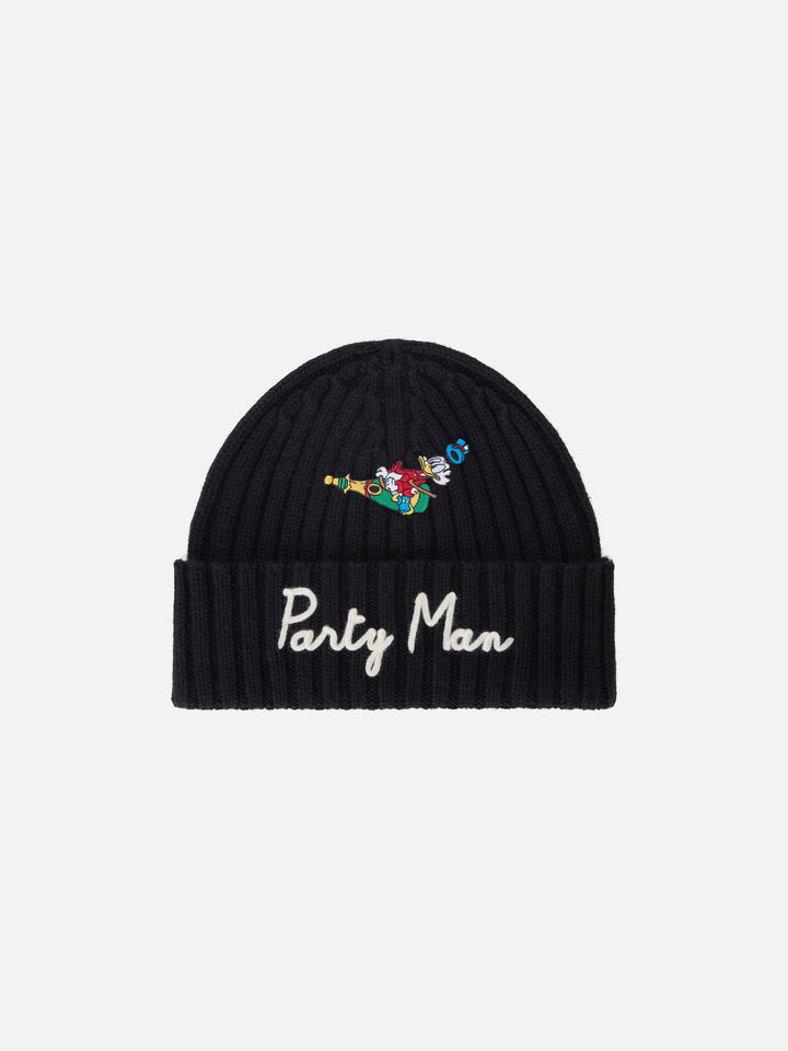 Gorro Wengen negro con bordado y parche Party Man | Special edition 