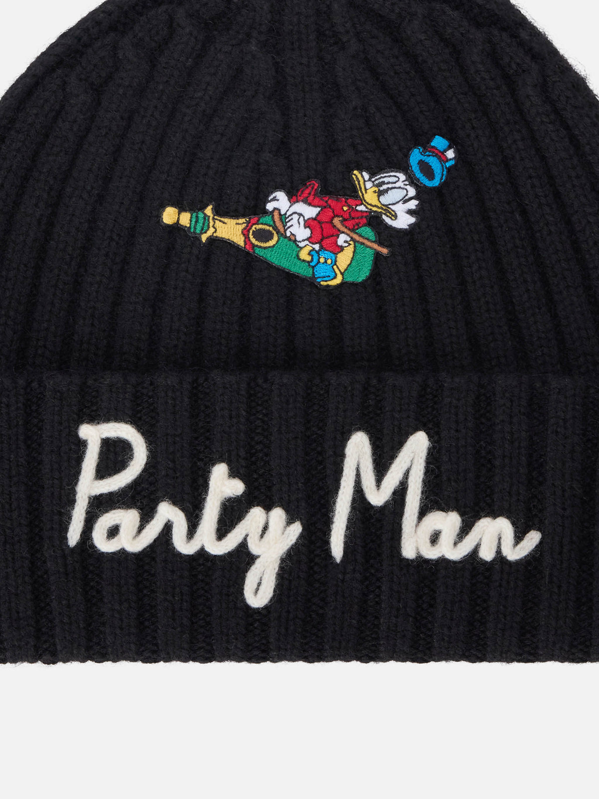 Gorro Wengen negro con bordado y parche Party Man | Special edition 