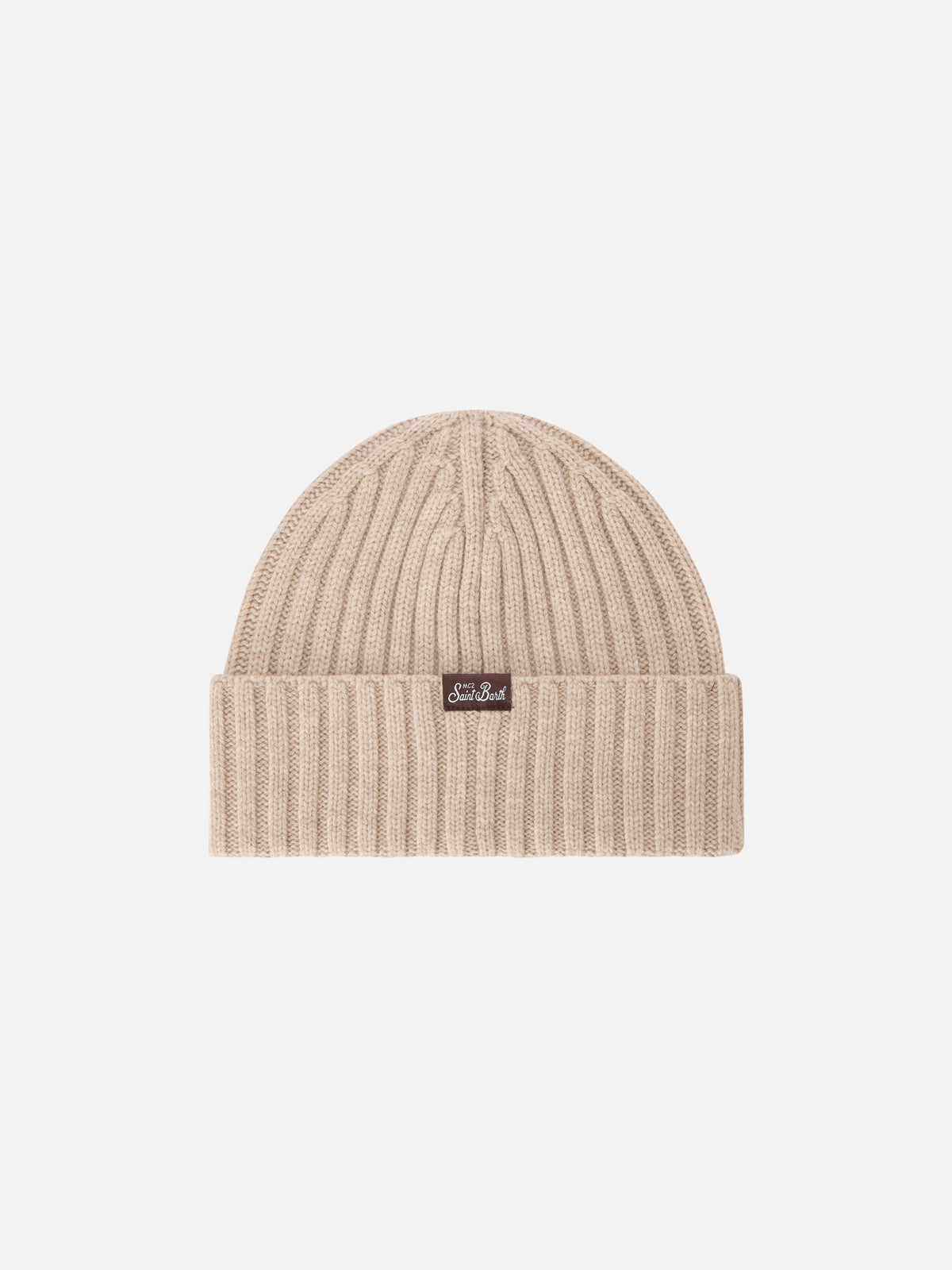Beige Wengen-Beanie mit Save Water Drink Vin Brulé-Stickerei 